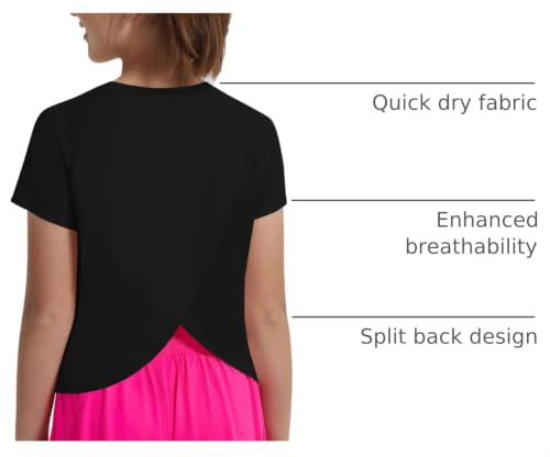 Image of EXARUS Girls Athletic Shirts Quick Dry Workout Split Back Crop Tops 6-14Y