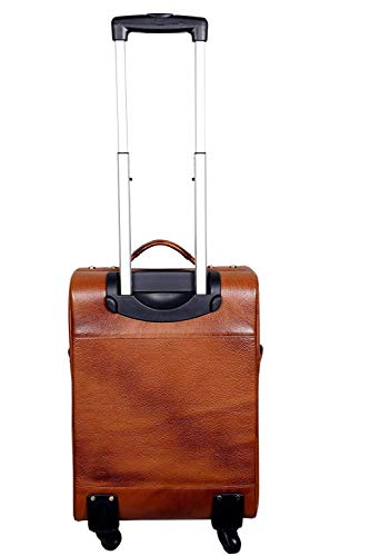 Top Grain Leather Trolley Bag for Travel Suitcase Bag Men and Women Cabin Pilot Trolley Bag (TAN)3