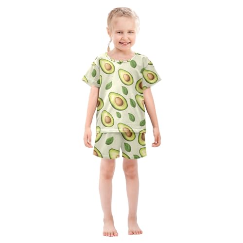 ALAZA Green Avocado Leaf Pajamas Set Short Sleeve Cotton Sleepwear Summer Pjs 2 Piece 5-14Y3