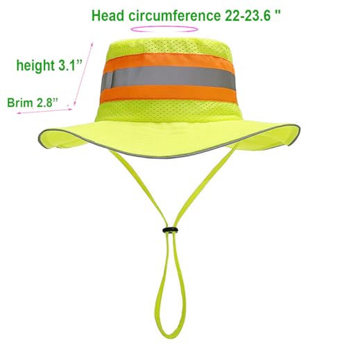 Image of High Visibility Sun Bucket Hat Reflective Neon Boonie Hat Summer Wide Brim Mesh Fishing Cap for Men Women
