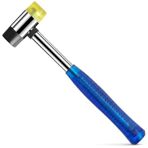 Image of Small Rubber Mallet Hammer, Blue 25mm Double-Faced Soft Face Mallet with Soft Rubber & Hard Plastic Heads, Non Marring Jewelry Hammer for Leather Craft, Tile, Furniture Repair, Hobby & DIY Projects