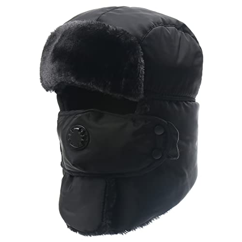 Trooper Trapper Hat W/Face Mask Windproof Winter Russian Hat Black #TOP11