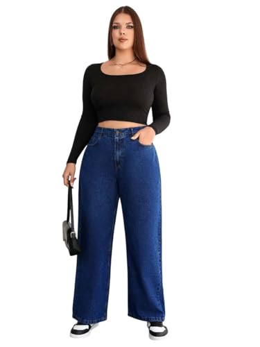 Image of KOTTY Women's Plus Size Straight Fit Denim Jeans with Comfortable Waist and Denim Fabric