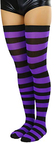 Image of ToBeInStyle Women's Vibrant Horizontal Wide Striped Thigh High Stockings