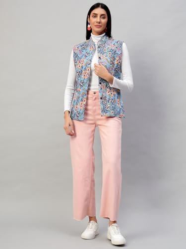 Image of Ravaiyaa - Attitude is everything Women's Floral Printed Reversible Quilted Jacket Coat Blazer Jacket Sleeve Less Waistcoat