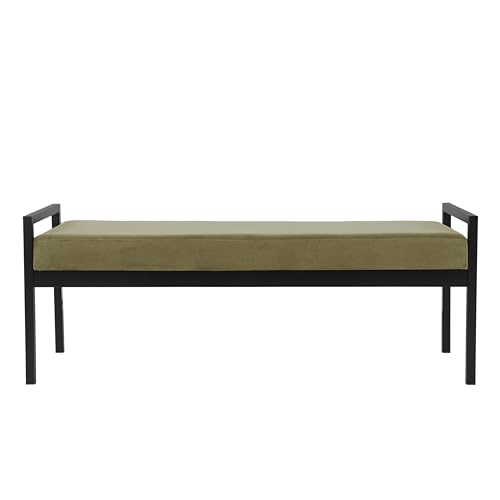 Image of HomePop Modern Velvet Metal Bench| Modern Bench with Metal Leg | Bench for Living Room & Bedroom | Decorative Home Furniture - Light Sage Green Velvet