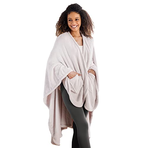 Berkshire Blanket Primalush Wearable Blanket Cozy Loungewear Pocketed Plush Cape Wrap for Adults & Teens(Moonbeam One Size 58X64)