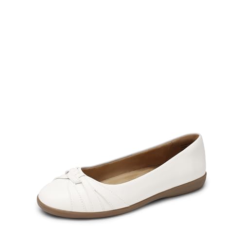 DREAM PAIRS Women’s Ballet Flats, Comfortable Round Toe Slip on Dressy Work Office Shoes with Arch Support 8.5 White