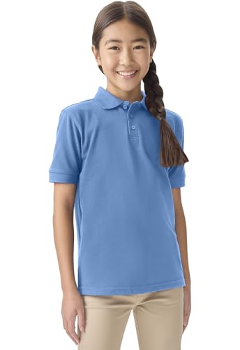 Image of Classroom School Uniforms for Boys and Girls Short Sleeve Pique Polo | Unisex Youth Shirt, Matching Ribbed Collar, Banded Sleeves, Three-button Placket, Comfortable Fit, School Uniform Essential