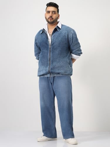 Image of Urbano Plus Men's Relaxed Fit Full Sleeve Harrington Denim Jacket