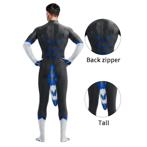 Image of Animal Full Bodysuit for Men Muscle Spandex Jumpsuit Furry Costume with Big Tail for Adult Cosplay Halloween Party