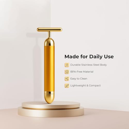 Image of Face Massager Machine for Facial - Electric Gold Face Massager - T-Shaped Portable Anti-Aging 24K Gold Facial Massager for Face Lifting, Wrinkle Reduction & Skin Firming