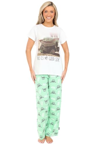 Star Wars Womens The Mandalorian Long Baby Yoda Pyjama Set Ladies PJ's (20-22) White
