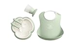 BabyBjΓΆrn Baby Dinner Set, 5 pcs, Powder green Includes Baby Plate, Baby Fork, Baby Spoon, and Baby Cup Dishwasher Safe Toddler feeding set for self-feeding or baby-led weaning