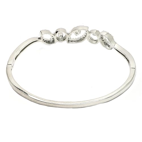 Image of ZENEME Rhodium Plated Silver Toned American Diamond Studded Grace Line Kada Bracelet For Women