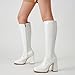 ZXHYZLZ White Wide Calf 70s Gogo Boots for Women Plus Size – Tall Knee High Square Toe Chunky Heel Retro Boots Size 11W