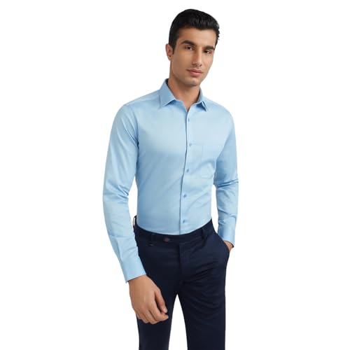Image of Raymond Men's Slim Fit Solid Pattern Pure Cotton Semi Cut Away Collar Full Sleeve Formal Shirt