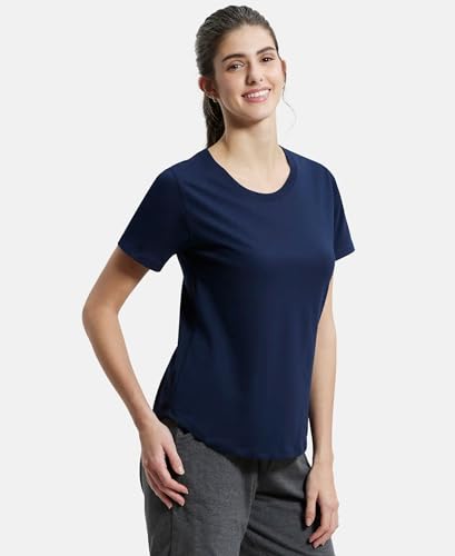 Image of Jockey AW88 Women Super Combed Cotton Rich Relaxed Fit Solid Curved Hem Styled Half Sleeve T-Shirt