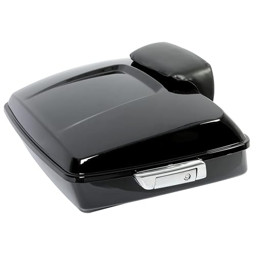 Image of ECOTRIC Chopped Luggage Trunk W /Pad Compatible with 2014-2024 Harley Touring Road King Road Glide Street Glide Electra Glide Tail Box Trunk with Backrest