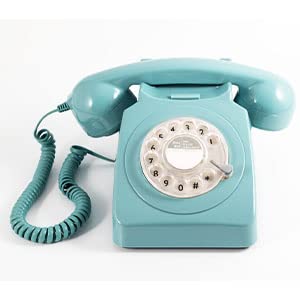 GPO 746 Rotary Telefono Fisso Retro anni ‘70, Telefono Classico con Interruttore per Suoneria, Cavo Arricciato, Suoneria a Campanello Originale, per Casa e Hotel, Azzurro GPO 746 Rotary Azzurro