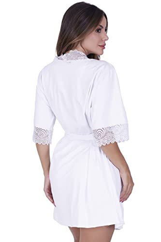 Robe Sofia de Microfibra Light e Renda Feminina (Branco, GG)