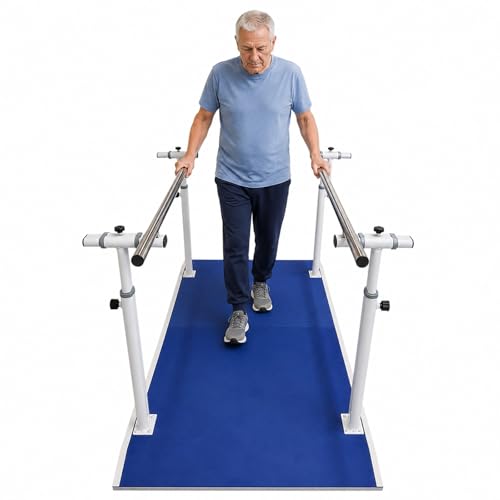 Gehbarren Standard, Stabiler Stahlrahmen, Höhen- und breitenverstellbare Trainingsbarren, Ideal für Rehabilitation und bei Problemen mit dem Gehgleichgewicht(Blue)