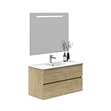 El Mueble esta fabricado en Melamina 16 mm de grosor con guía oculta e interior de madera. Apertura mediante uñero; cómodo y de fácil apertura. Lavamanos de cerámica de alta calidad y espejo luna lisa. El baño soñado a un precio económico.
