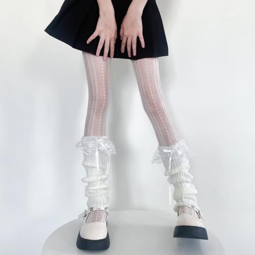Y2k Knitted Lace Top Leg Warmers for Women Lolita Harajuku Leg Cover Ruffle Layered Patchwork Leg Warmer4