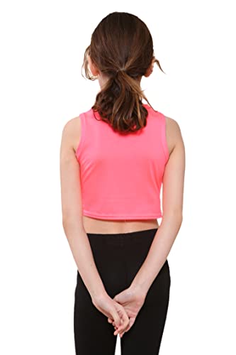 Image of Kids Girls Neon Fluorescent Vest Crop Tops T-Shirt Tee Top Dance Wear Gymnastic Fancy Dress Age 5-14 Years