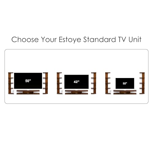 Image of BLUEWUD Estoye Standard Engineering Wood Wall Mount TV Entertainment Unit Set Top Box Stand /TV Cabinet Panel with Shelves for Books & Decor Display Unit, Ideal for 50 inch (Brown Maple)
