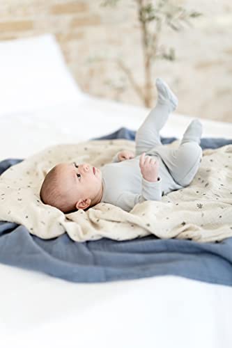 Image of Ely's & Co. Muslin Swaddle Blanket 2-Pack - 100% Cotton Muslin Extra-Large Swaddle Blankets (47 inch x 47 inch) Solid + Printed (Blue Garden Flower)