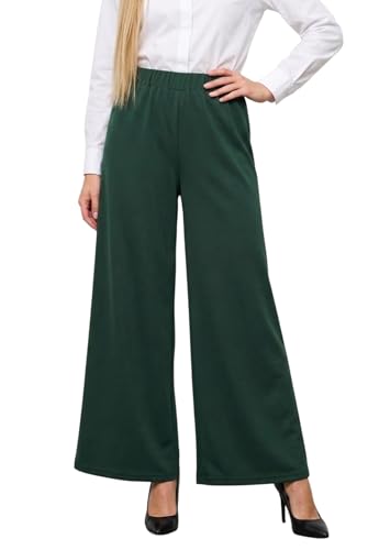 Pantalones Anchos para Mujer Pantalones Largos Cintura Elástico Pantalones Ligeros y Frescos Tejido Suave (FR/ES, Letras, XL, Regular, Regular, Verde Botella)