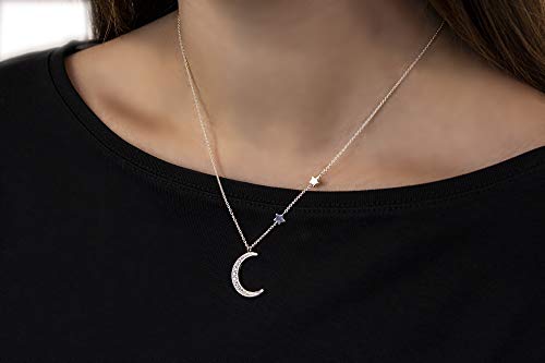EFYTAL Bridesmaid Gifts, 925 Sterling Silver CZ Crescent Moon and Stars Necklace for Friends, Bridal Party Friendship Necklaces - Image 3