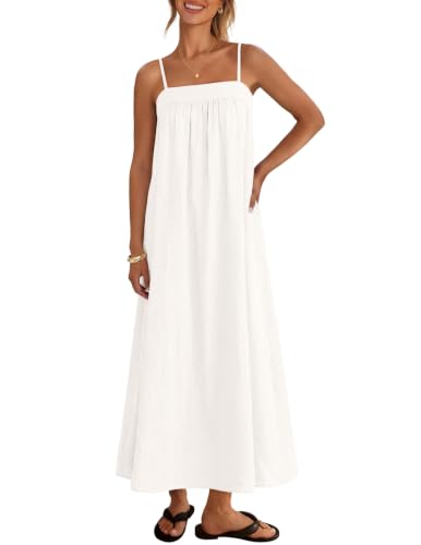 MEROKEETY Women's Summer Vacation Sundress Boho Maxi Dress, White, XL