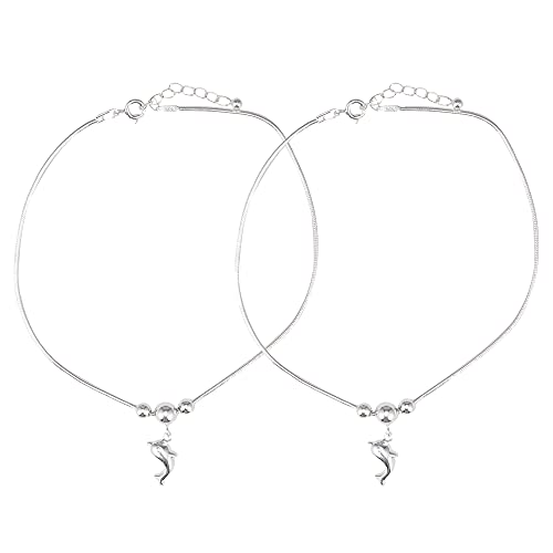 DHRUVS COLLECTION EXCLUSIVE 925 Pair of Pure Silver Dolphin Charms with 3 Moving Balls Anklet (PAYAL) Threaded Snake Pattern Anklet for Girls and Women – 11 Grams
