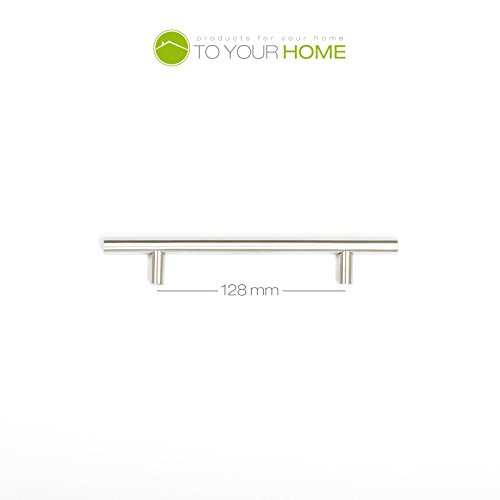 Dihl Pack of 10 Modern Silver 128mm Centre-to-Centre T-Bar Kitchen Handle, 200mm Overall Length - Image 3