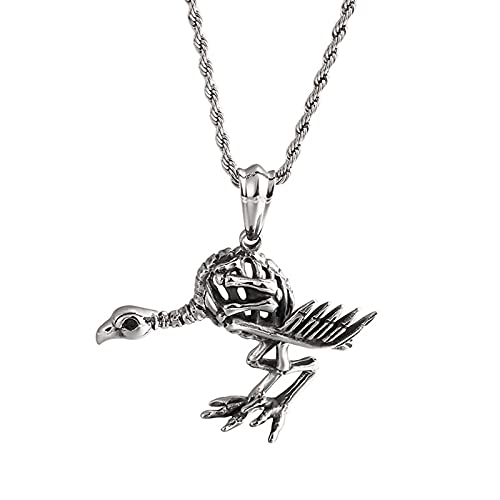 Collier oiseau squelette gothique en acier inoxydable pour homme et femme