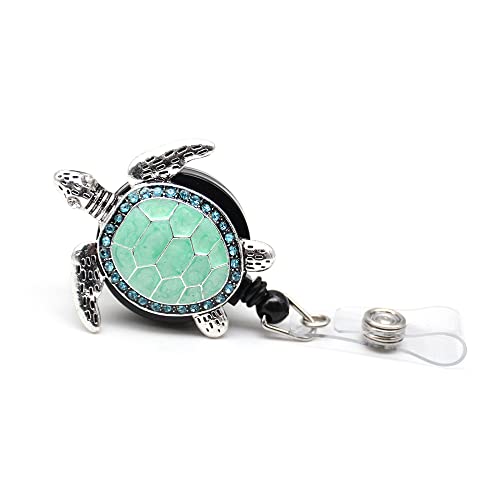 Aquamarine Enamel Sea Turtle Retractable ID Badge Reel,Name Card Holder,ID Badge Reel for Nurse