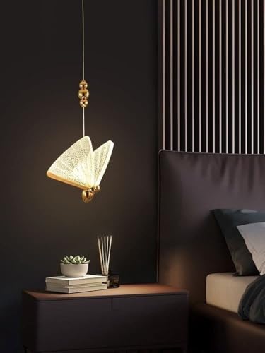 Image of blissbells 12 Watt LED Pendant Lamp Butterfly Bedside Hanging Pendant Ceiling Light- (Warm White + Natural White + Cold White), Gold Pack of 1