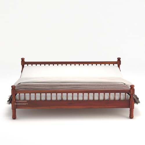 Image of Solid Sheesham Wood Dreamy Nights Bed for Bedroom and Home Furniture | Without Storage | Double Bed | Honey Oak Finish (King)