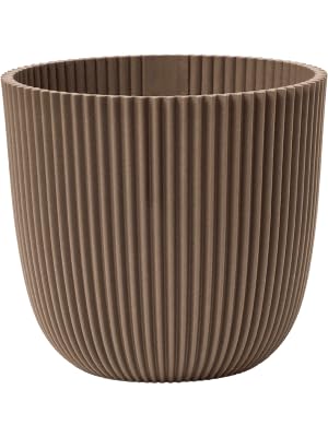 CAPI Nature Groove – Hecho con cálido topo – Ø 17 cm – Macetero sostenible con estructura de surcos naturales – Aspecto moderno para interiores