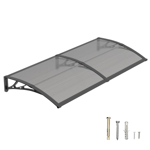 DAWNINGHOMM Auvent de Porte d’Entrée 100 × 150 cm, Marquise en Polycarbonate Transparent, Toit de Protection Résistant Contre la Pluie et Les Rayons UV,...