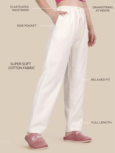 Image of KRYPTIC Women's 100% Pure Cotton Woven Pyjama | Mid Rise Relaxed Fit Full Length Nightwear Pant with Elasticated Drawstring Waistband & Side Pocket | Comfortable Lounge, Sleepwear & Casual Bottom Wear