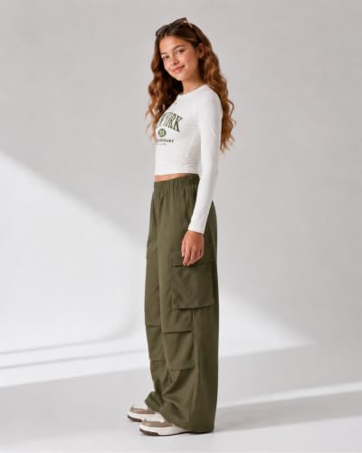 Image of Azmxynol Girls Clothes 2 Piece Outfit Ribbed T-Shirt Top + Cargo Pants, Girls Fall Clothing Set, Sizes 5-16 Years