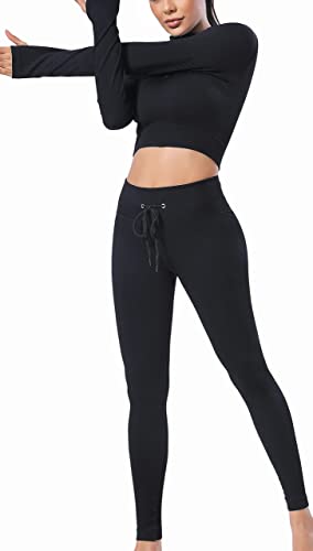 XDSP Damen Sportanzüge Sport Sets Sport Jogginganzug Sport Sets Yoga-Klage Leggings und Stretch Fitness-Set Reißverschluss Trainingsanzug Fitnessstudio, Laufen, Yoga(Schwarz 3 S) Cover
