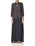 Alex Evenings Women's Plus Size Long Dress with Mandarin Neckline Jacket, Smoke, 20W