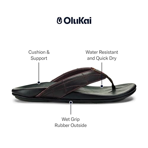OLUKAI Hokule'a Kia Men's Leather Sandal, Full-Grain Leather, Non-Marking Rubber Traction Pads & Compression Molded Footbed4