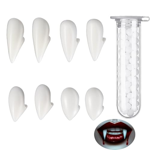 Wuhonghao Colmillos Vampiro,Dientes de Vampira de Halloween para Cosplay 4 Tamaños de Disfraz de Vampire Teeth Más 1 Tubo Pegamento Para Vampire Fangs Colmillos Vampiro Realistas Adulto