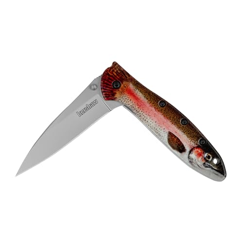 Kershaw Leek Folding Pocket Knife, 3' Sandvik 14C28N Blade, Aluminum Handle, Slim and Versatile Tool, Made in the USA (Trout)