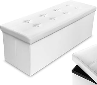 Nyxi 110 x 38 x 38 cm Faux Leather White Ottoman Foldable Storage Boxes Seat Foot Stool Storage Box with Lids for Kids Toys, Bedroom, Hallway, Living Room